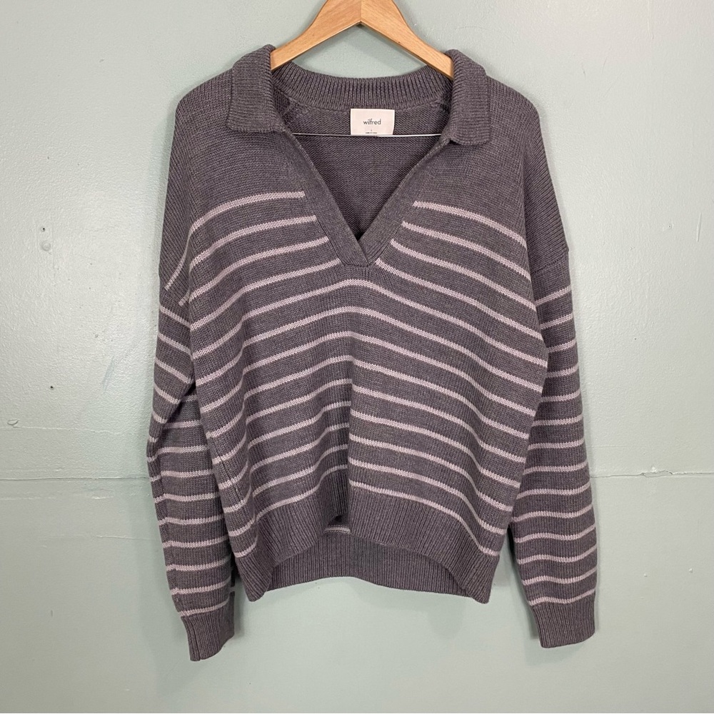 Aritzia Wilfred Clara Merino Wool Sweater Gray‎ Striped Large
